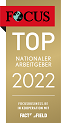 Logo "FOCUS Top Nationaler Arbeitgeber 2022 - Deutschlands beste Arbeitgeber im Vergleich in Kooperation mit FactField"